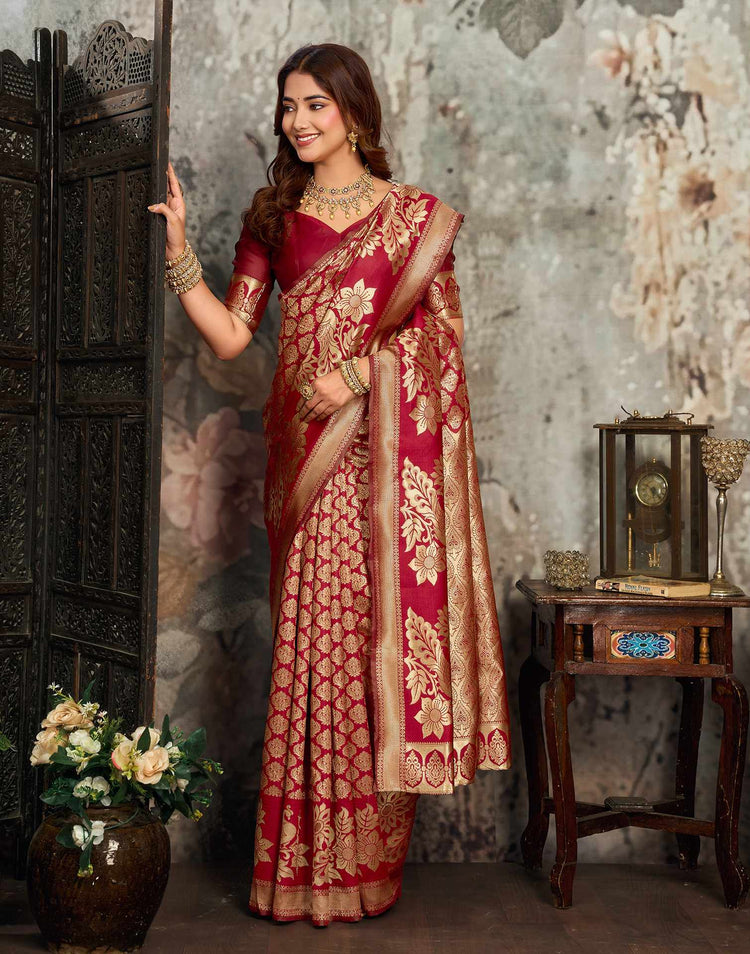 Red Silk Woven Banarasi Saree