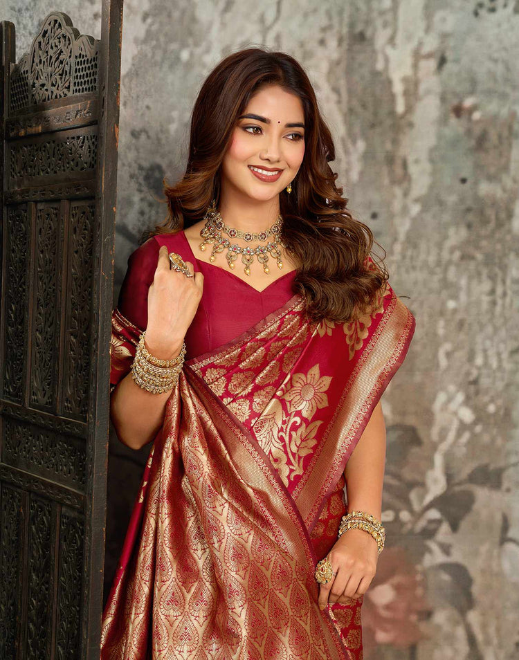 Red Silk Woven Banarasi Saree