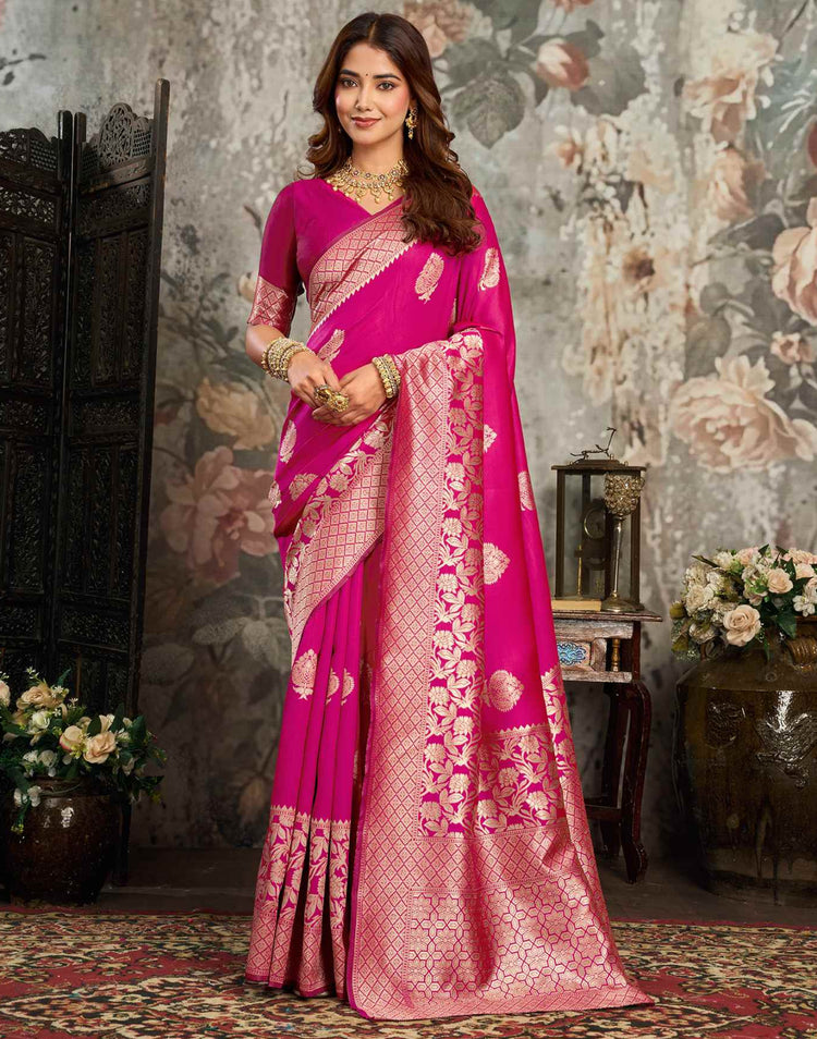 Pink Silk Woven Banarasi Saree