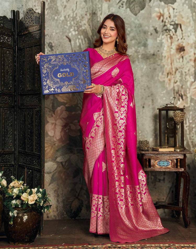 Pink Silk Woven Banarasi Saree