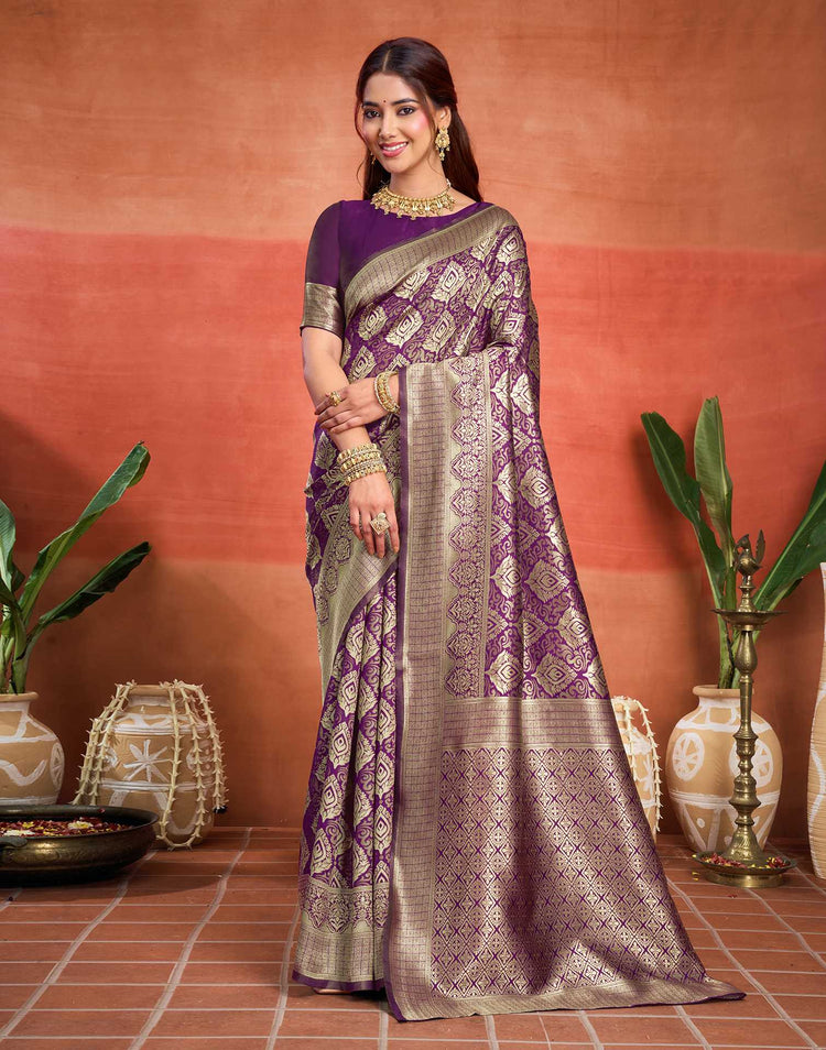 Purple Silk Woven Banarasi Saree