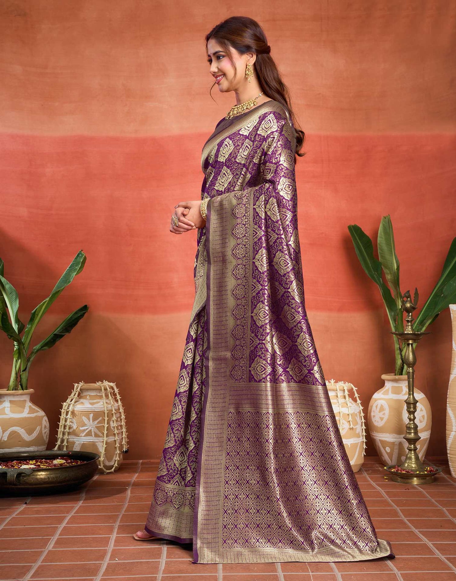 Purple Silk Woven Banarasi Saree
