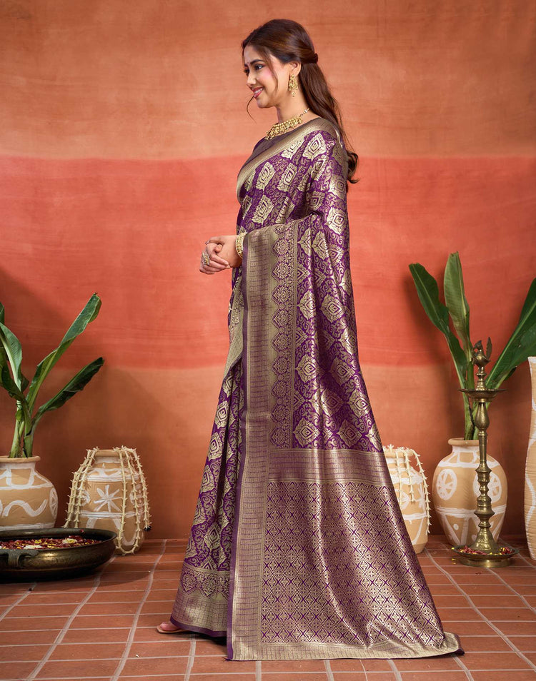 Purple Silk Woven Banarasi Saree