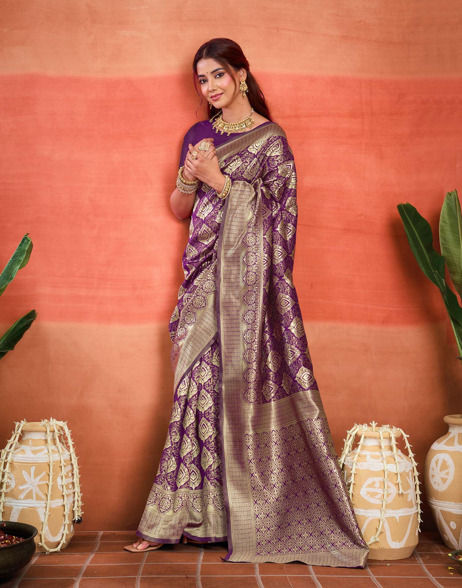 Purple Silk Woven Banarasi Saree