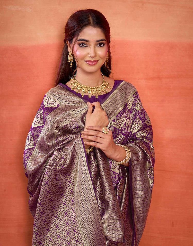 Purple Silk Woven Banarasi Saree