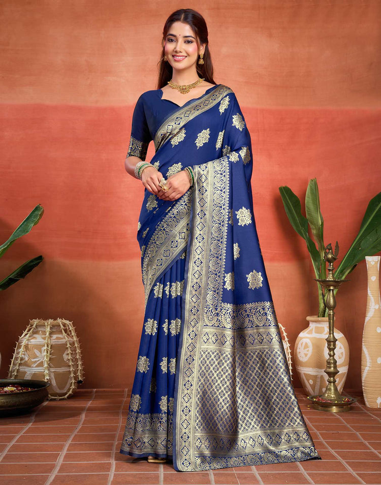 Blue Silk Woven Banarasi Saree