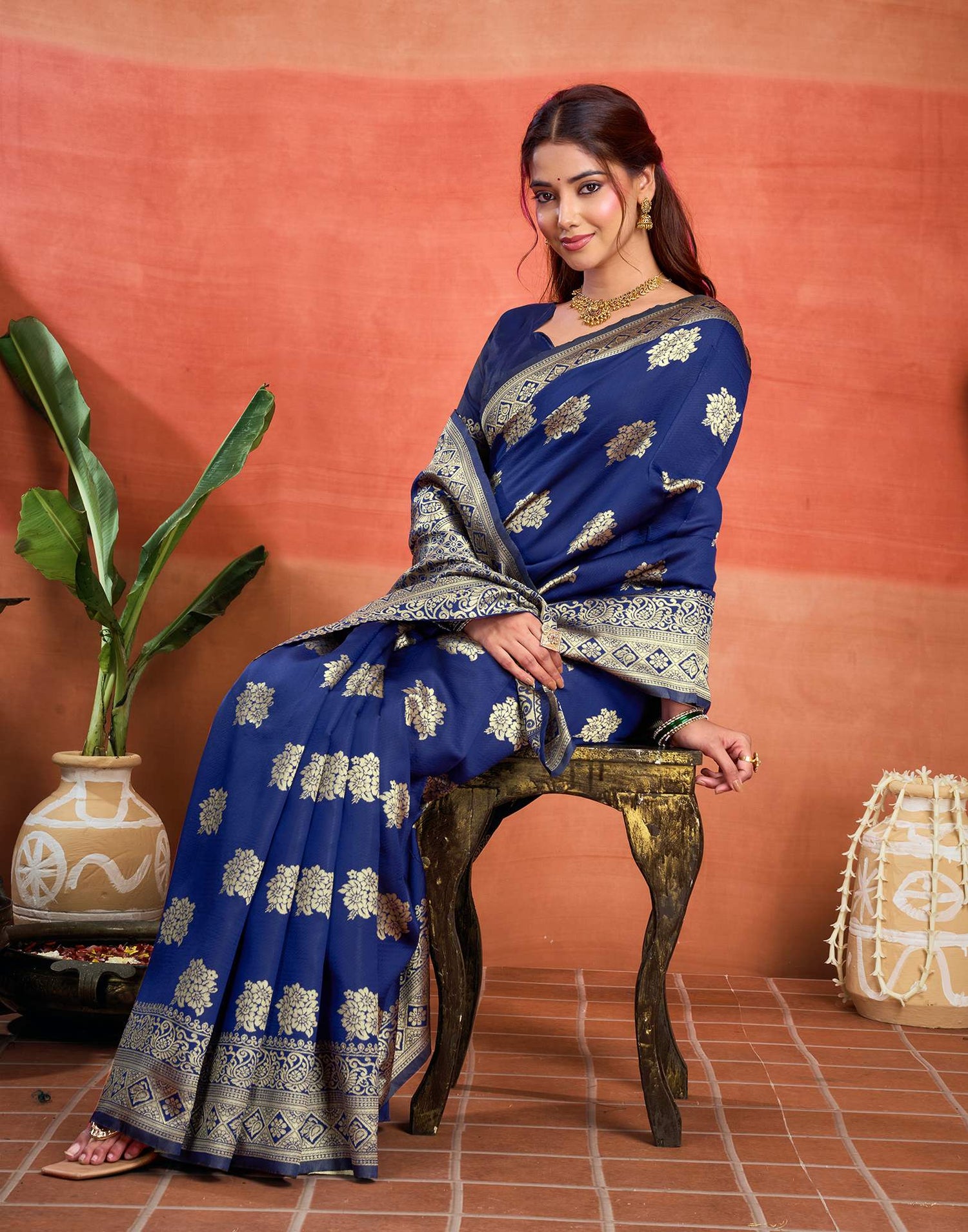 Blue Silk Woven Banarasi Saree