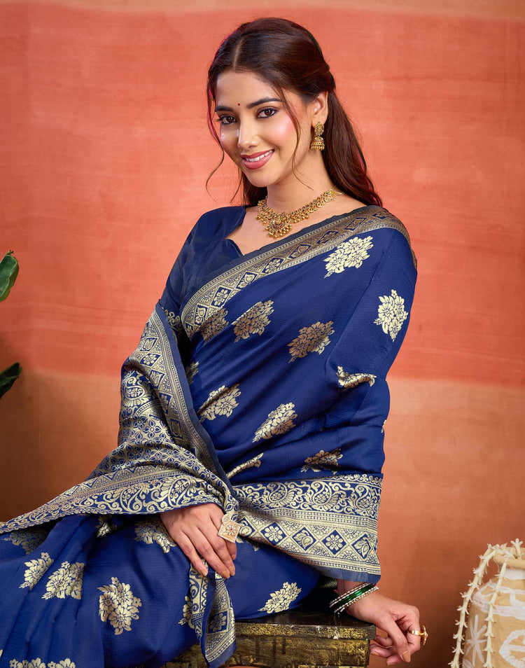 Blue Silk Woven Banarasi Saree