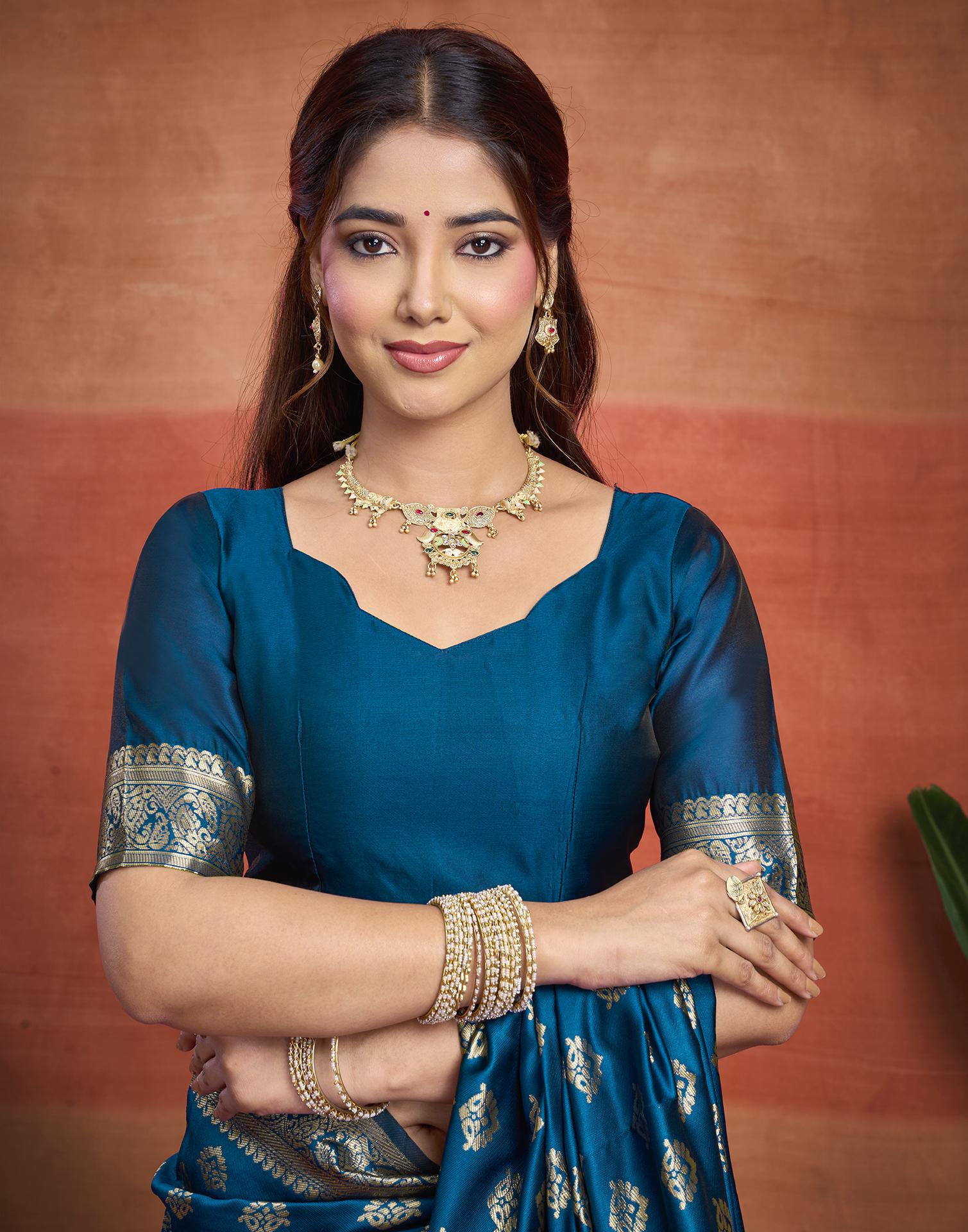 Blue Silk Woven Banarasi Saree