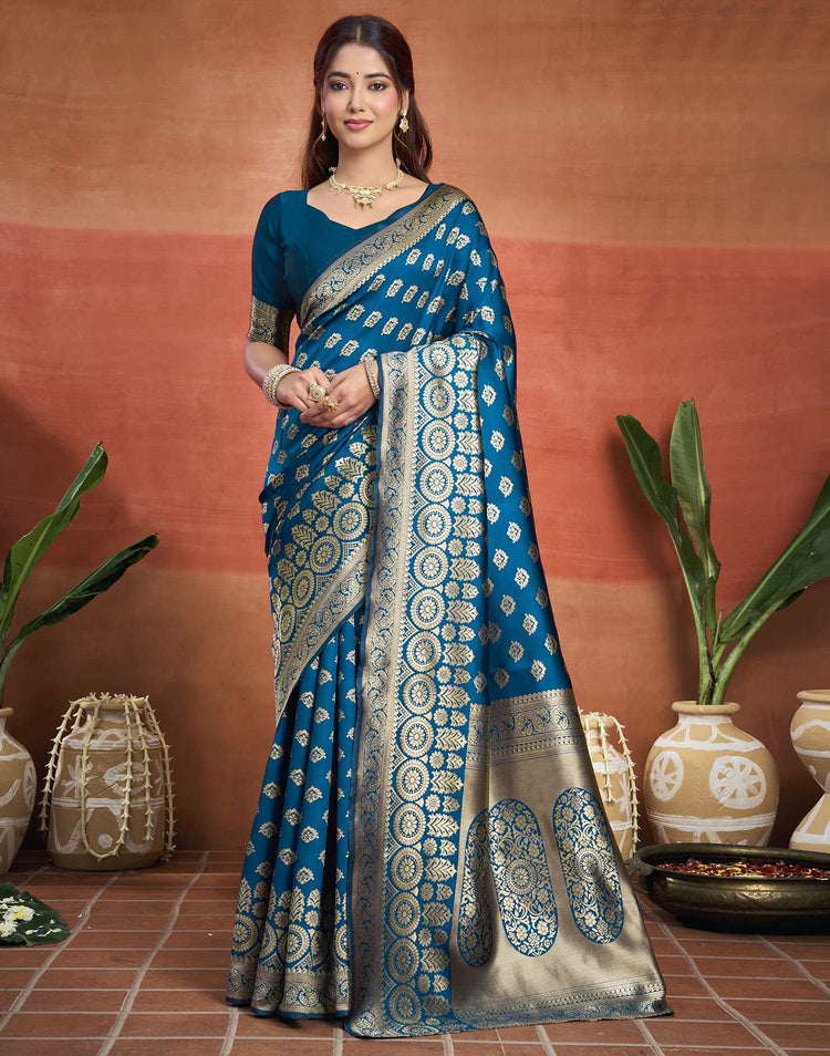Blue Silk Woven Banarasi Saree