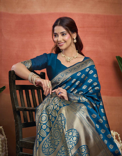 Blue Silk Woven Banarasi Saree