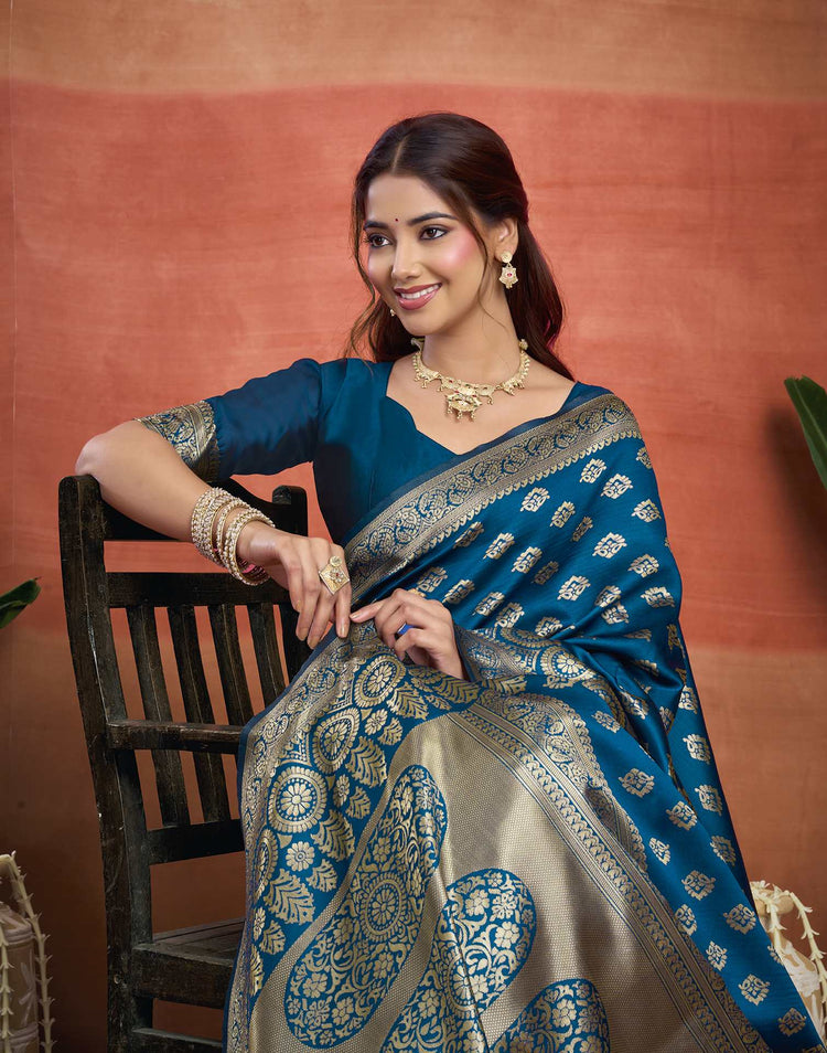 Blue Silk Woven Banarasi Saree