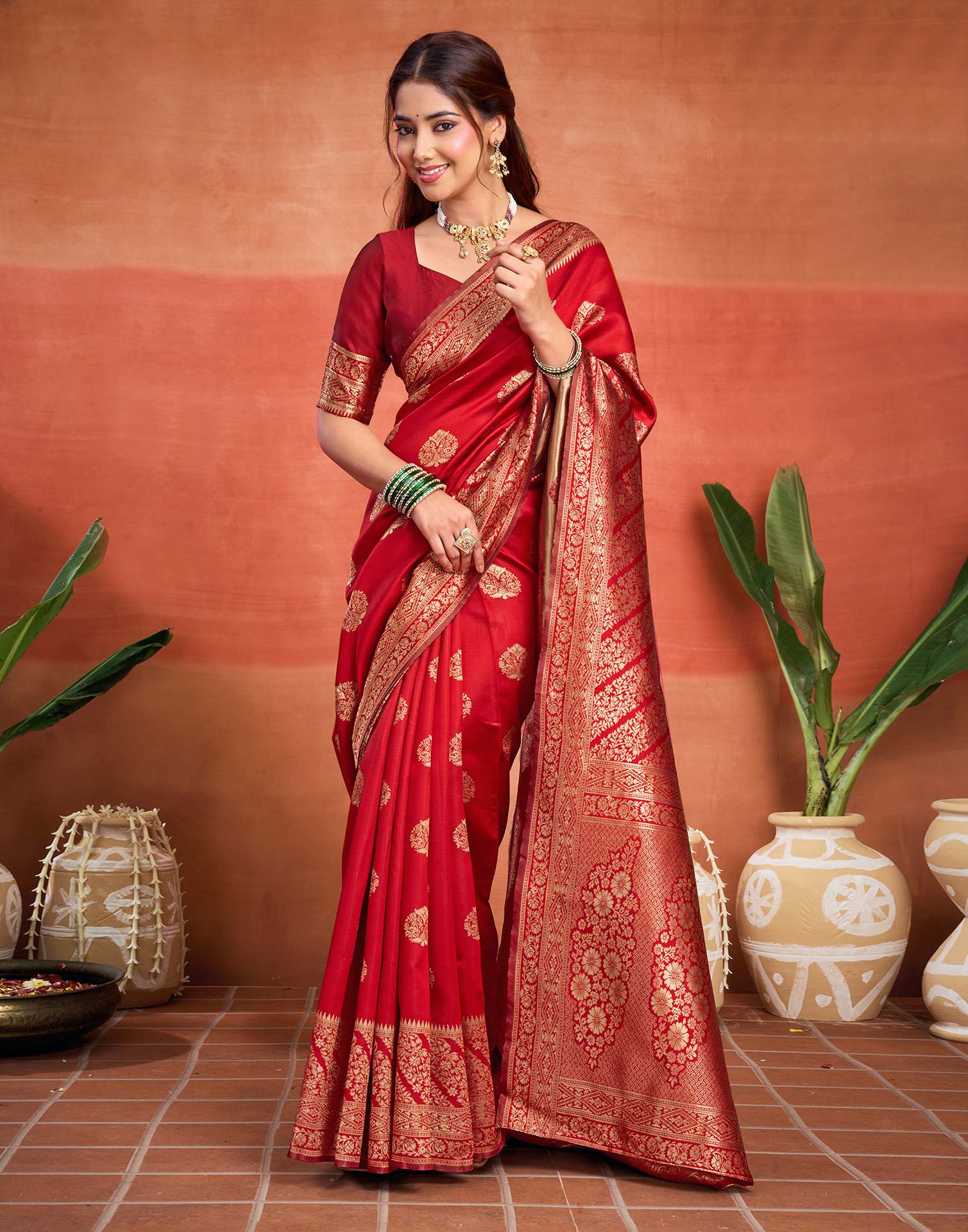 Red Silk Woven Banarasi Saree