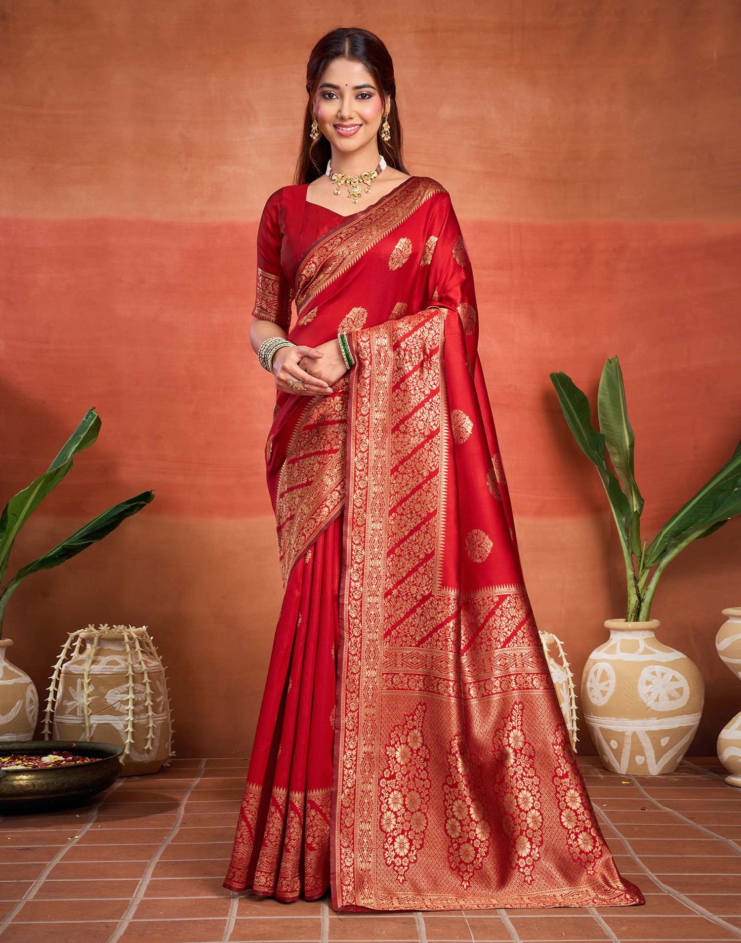 Red Silk Woven Banarasi Saree