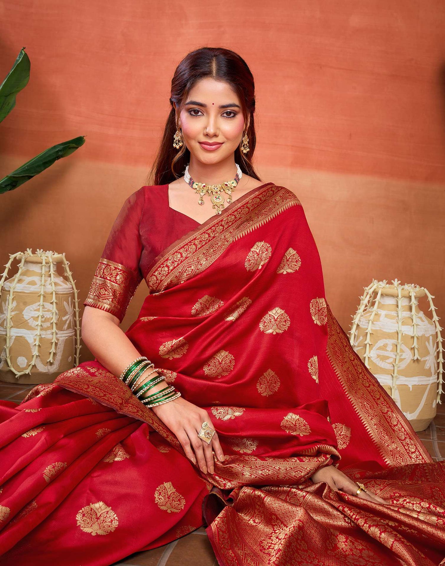 Red Silk Woven Banarasi Saree