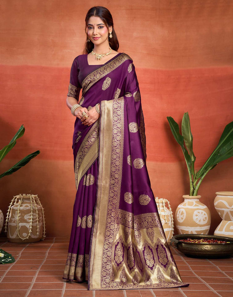 Purple Silk Woven Banarasi Saree