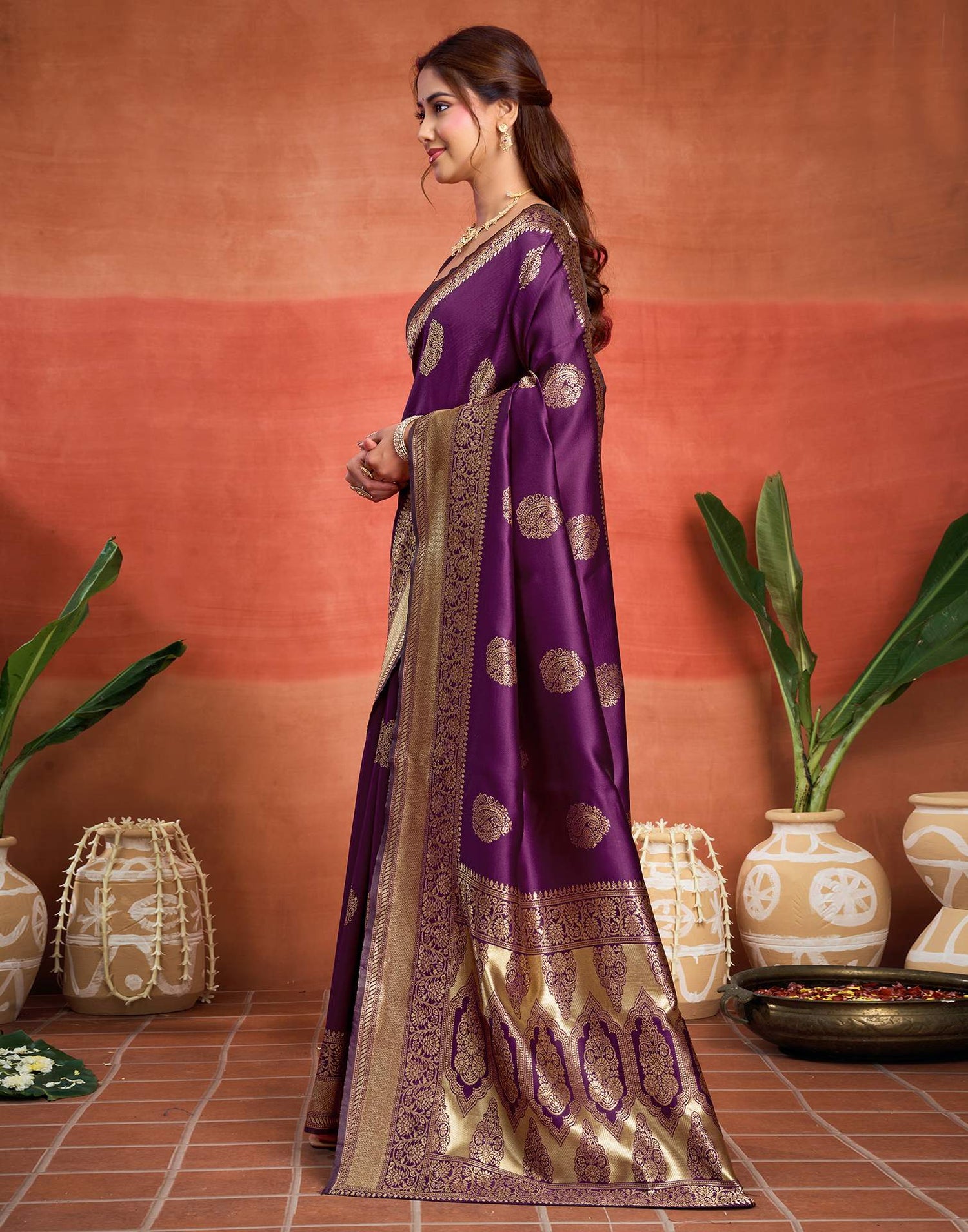 Purple Silk Woven Banarasi Saree