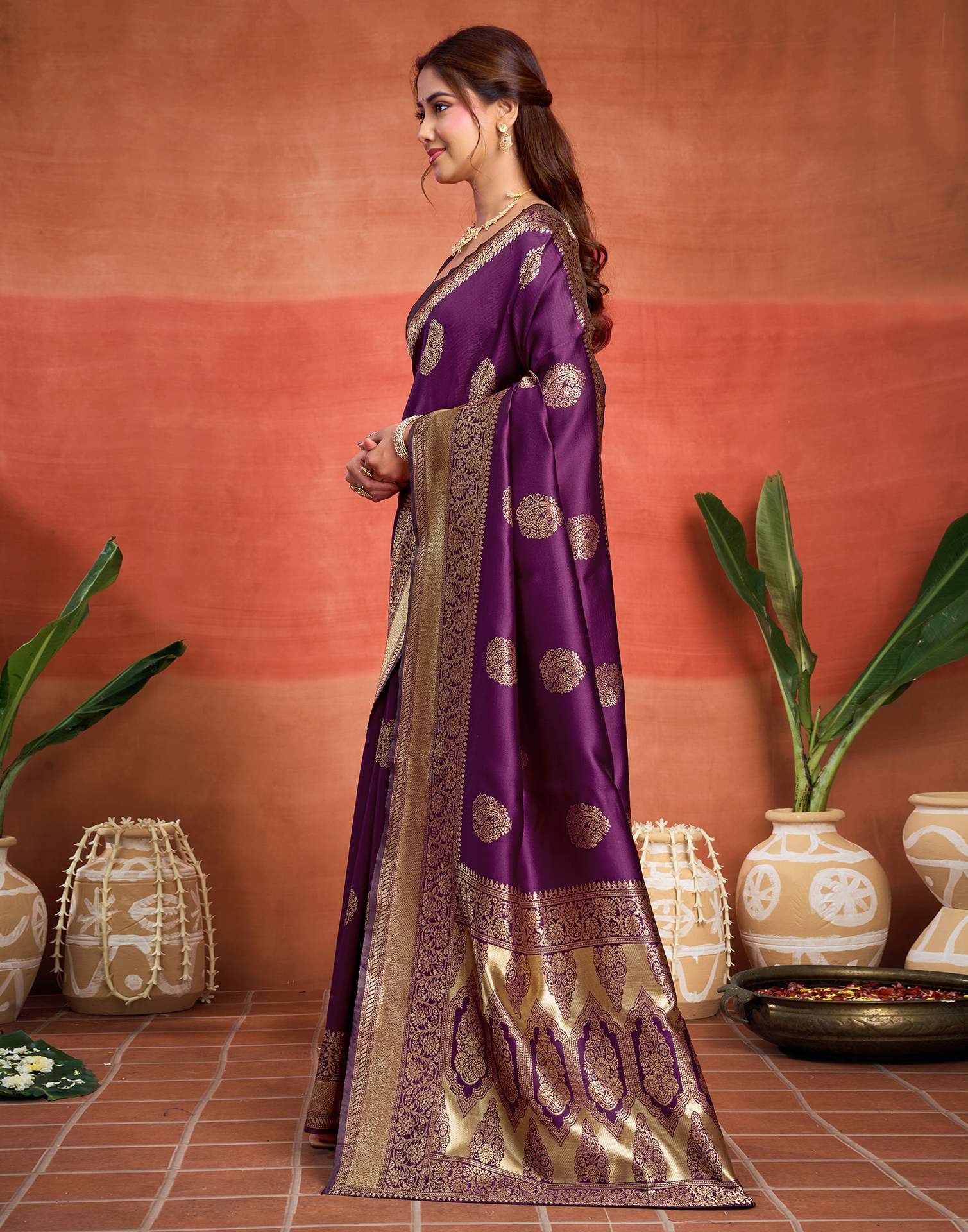 Purple Silk Woven Banarasi Saree