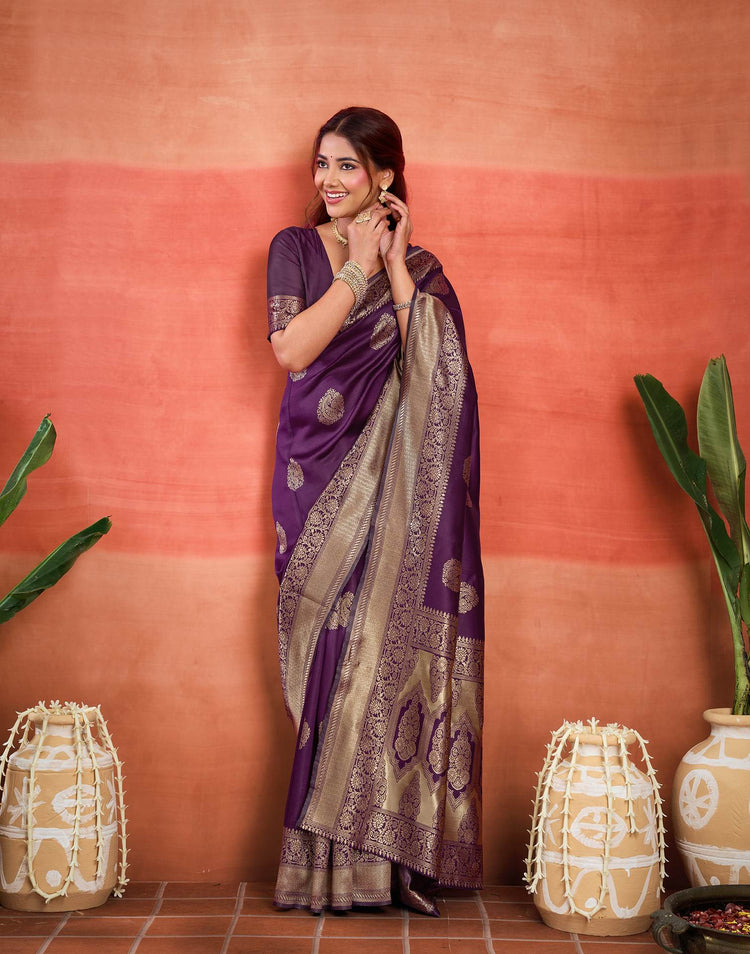 Purple Silk Woven Banarasi Saree