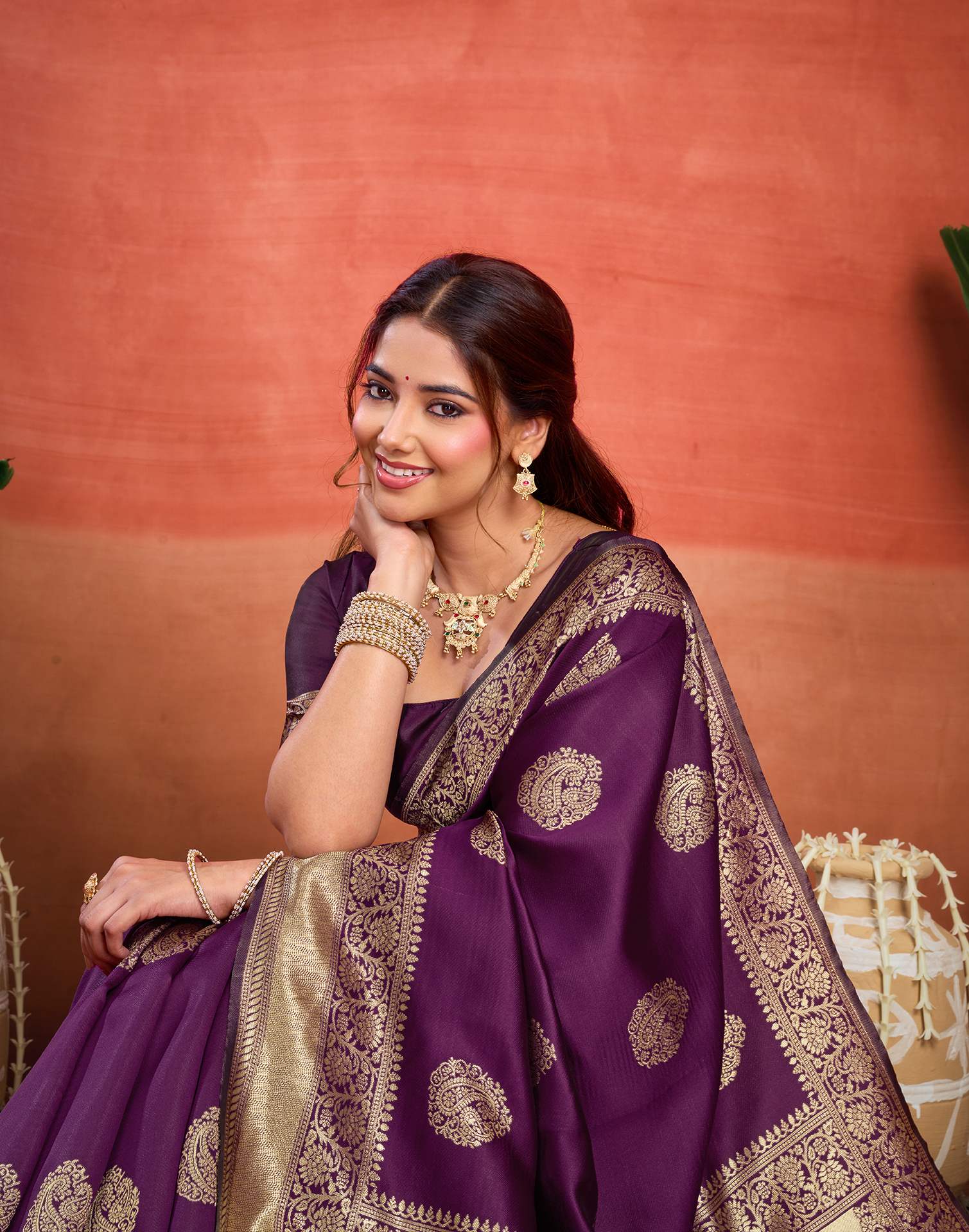Purple Silk Woven Banarasi Saree