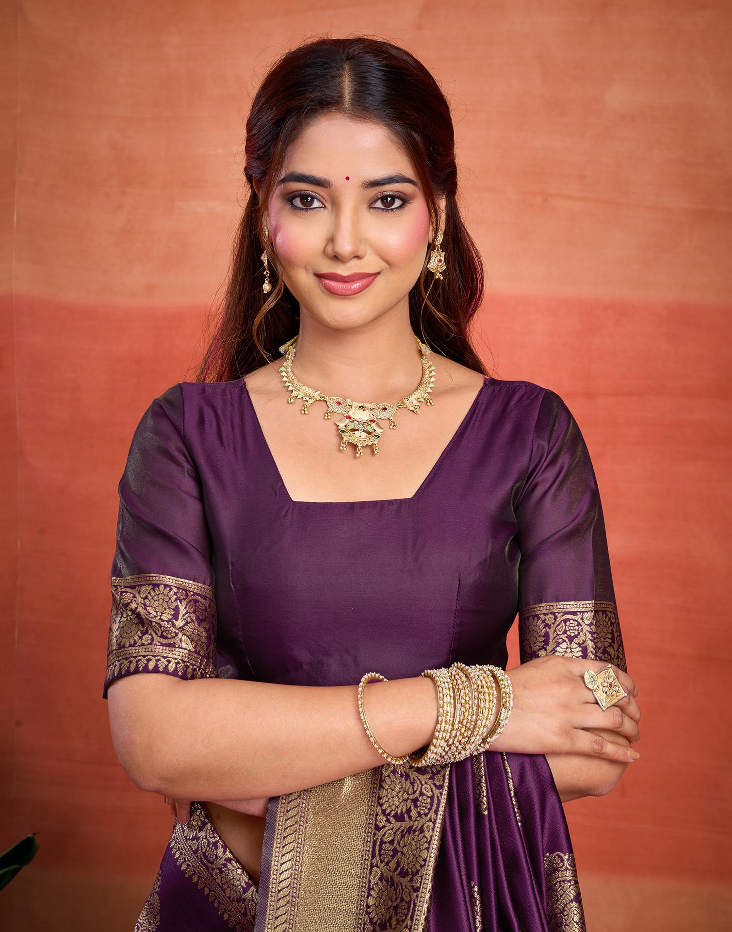 Purple Silk Woven Banarasi Saree