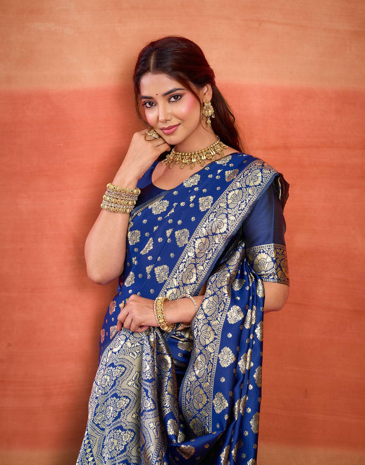 Blue Silk Woven Banarasi Saree