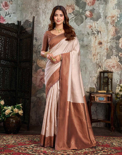 Beige Silk Woven Kanjivaram Saree
