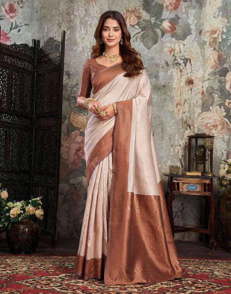 Beige Silk Woven Kanjivaram Saree