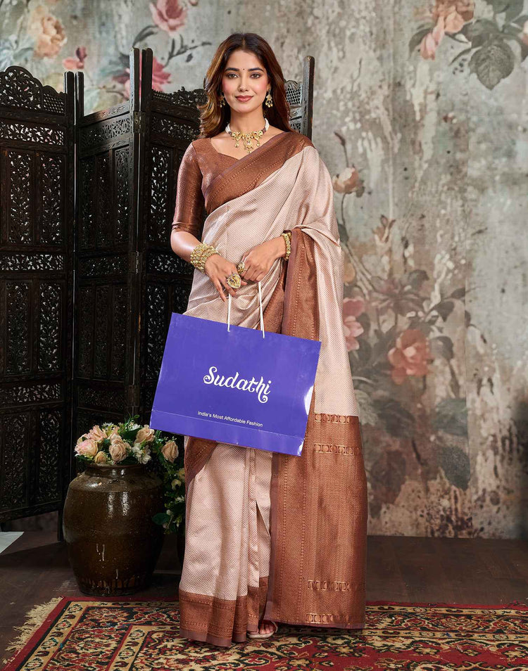 Beige Silk Woven Kanjivaram Saree