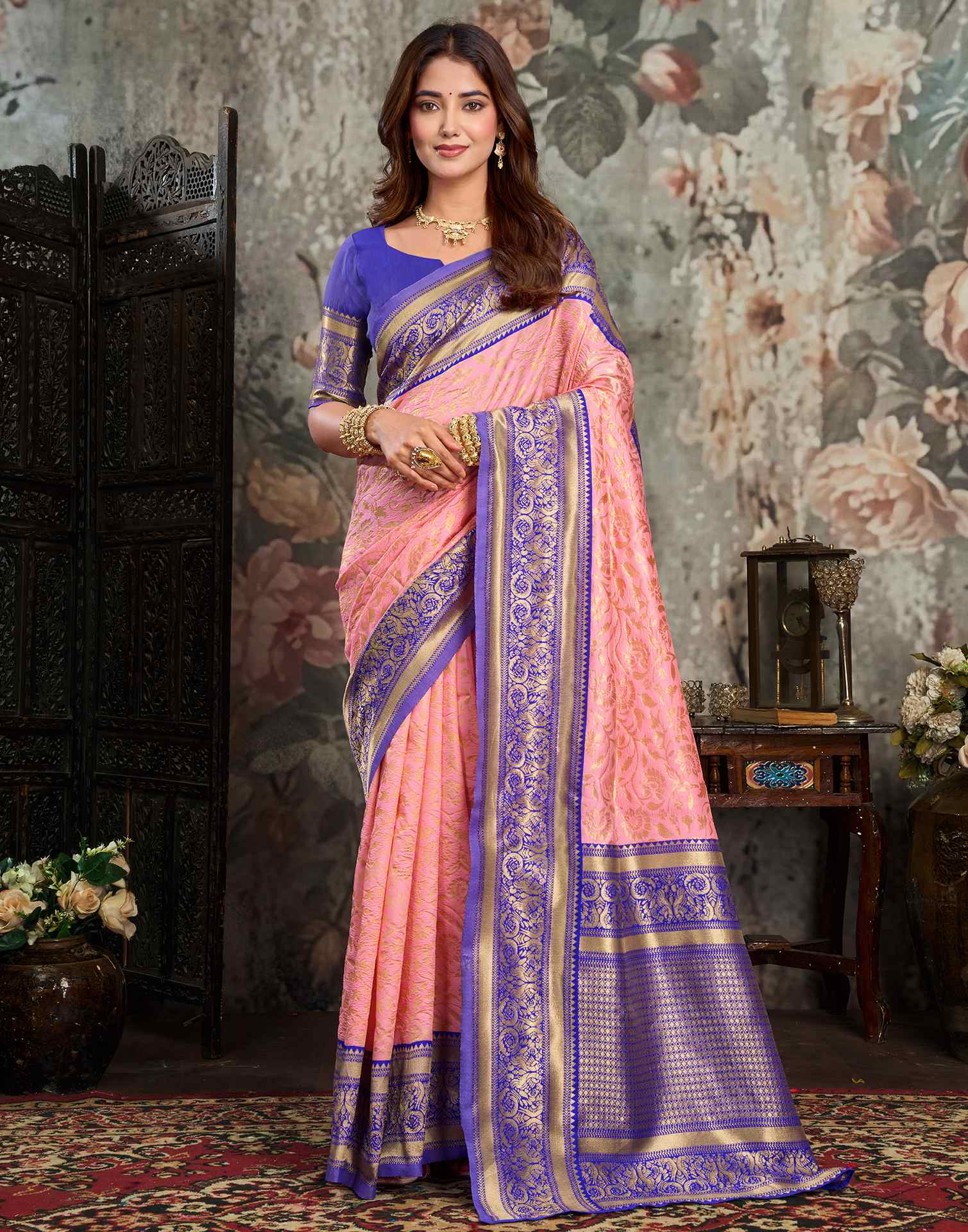 Light Pink Silk Woven Kanjivaram Saree