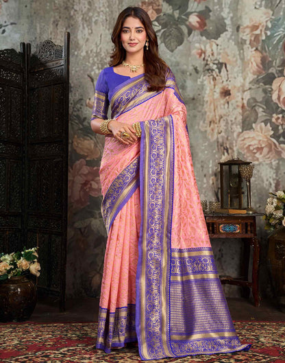 Light Pink Silk Woven Kanjivaram Saree