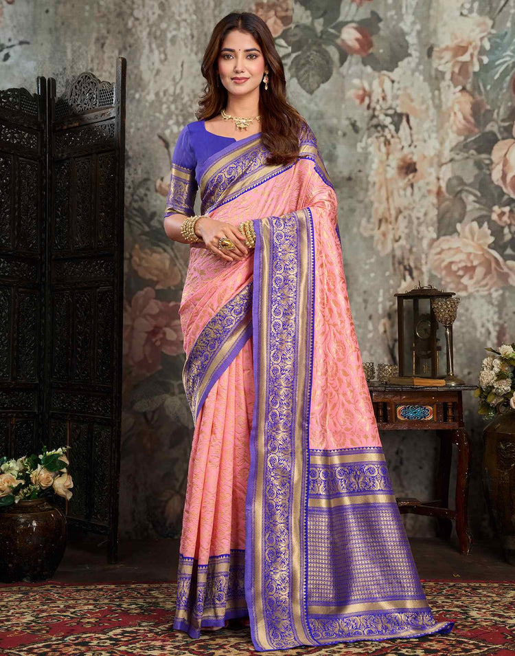 Light Pink Silk Woven Kanjivaram Saree