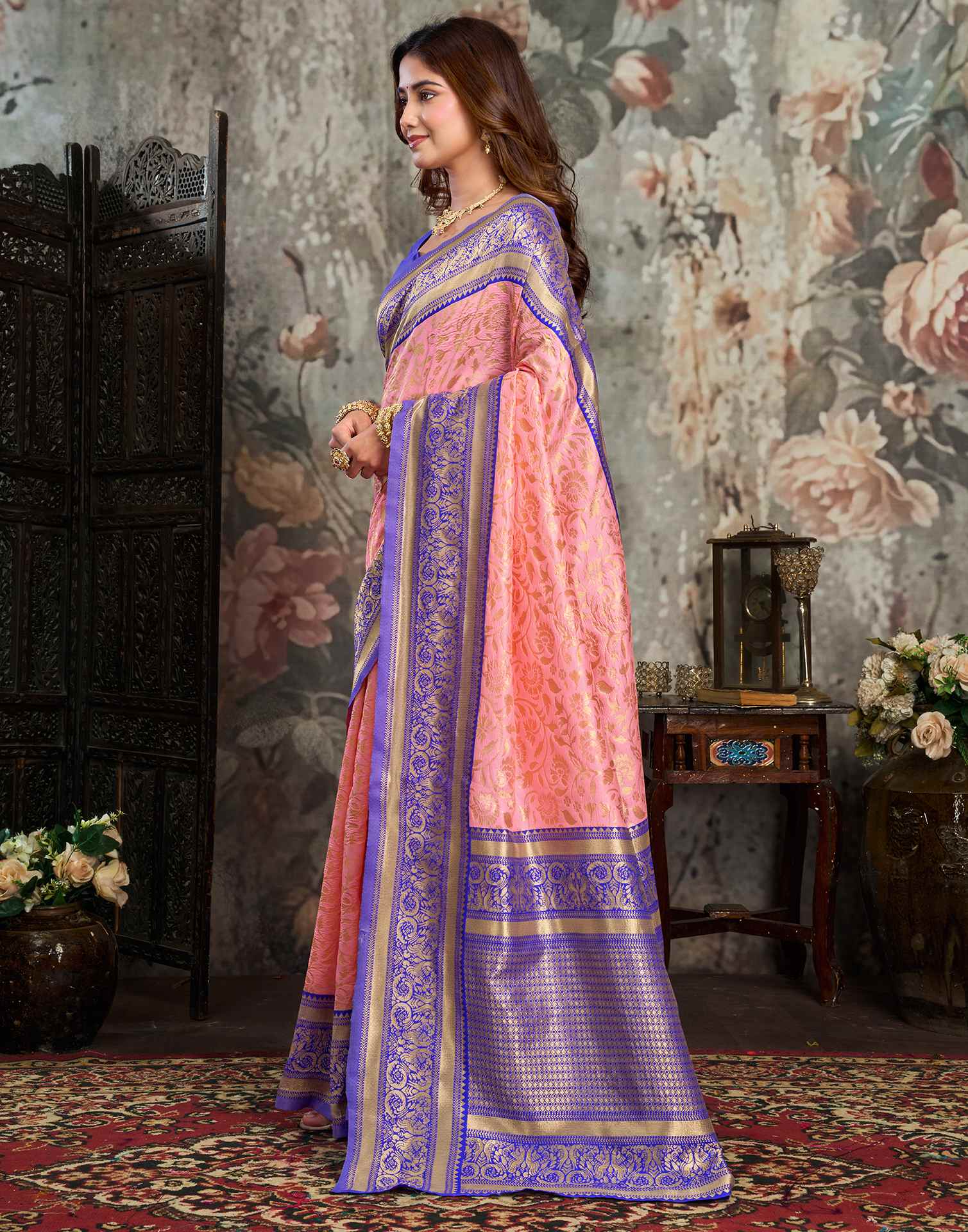 Light Pink Silk Woven Kanjivaram Saree