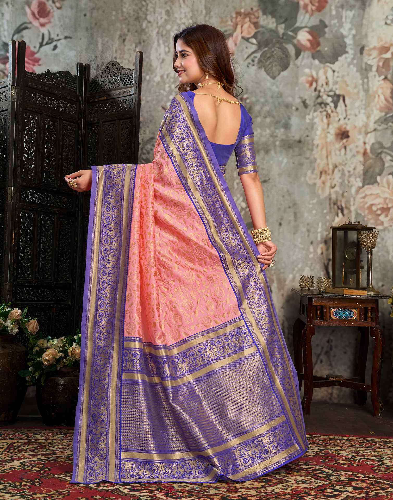 Light Pink Silk Woven Kanjivaram Saree