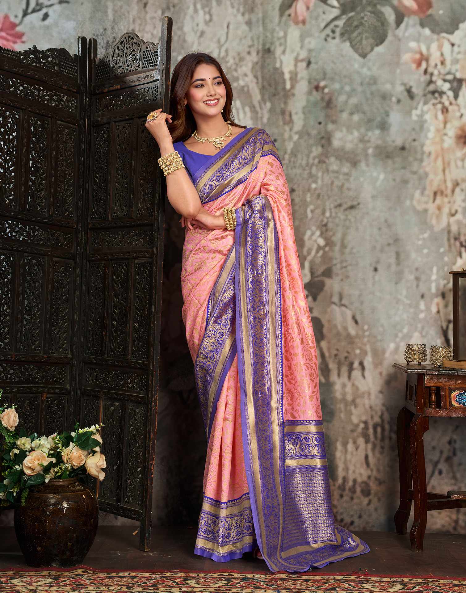 Light Pink Silk Woven Kanjivaram Saree