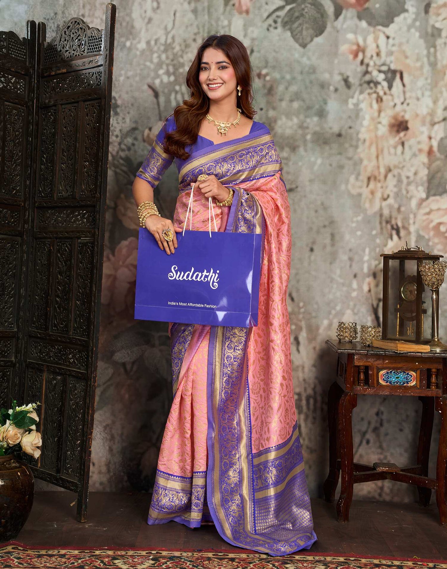 Light Pink Silk Woven Kanjivaram Saree