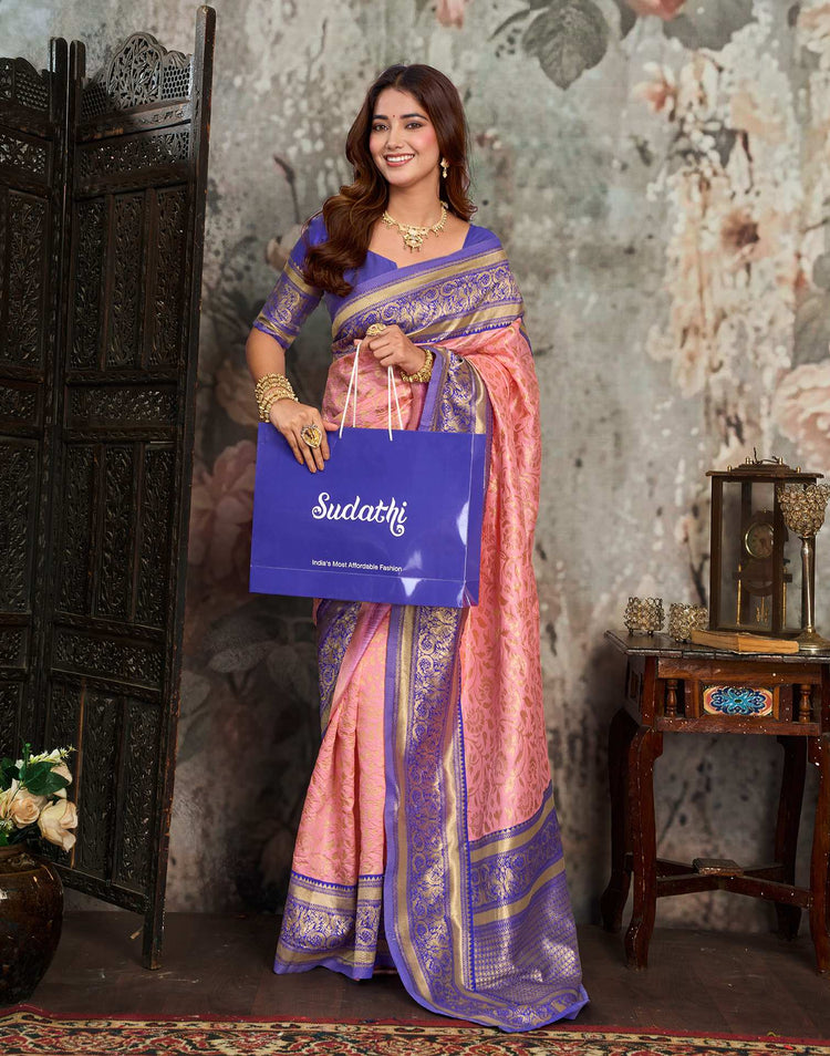 Light Pink Silk Woven Kanjivaram Saree
