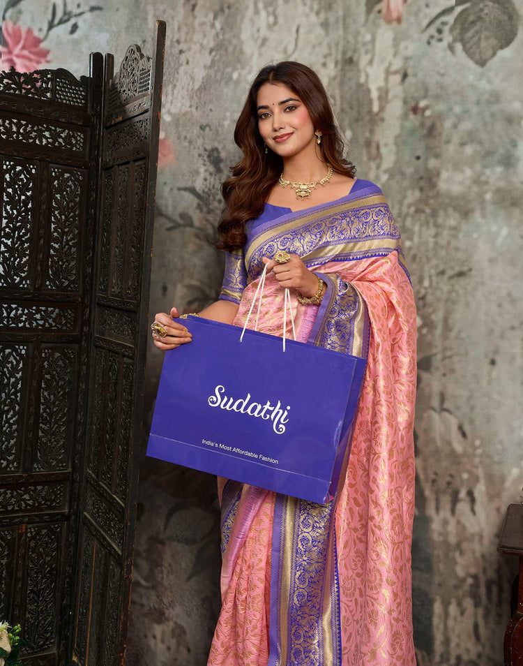 Light Pink Silk Woven Kanjivaram Saree