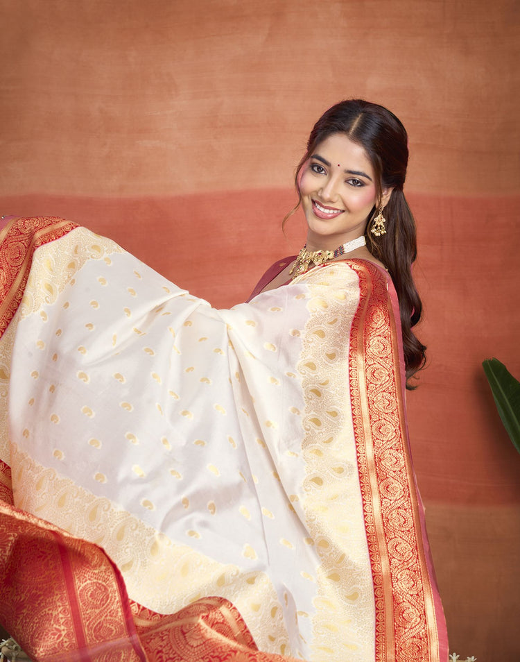 White Silk Woven Kanjivaram Saree