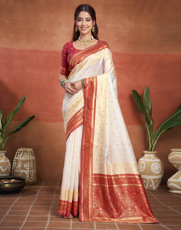 White Silk Woven Kanjivaram Saree