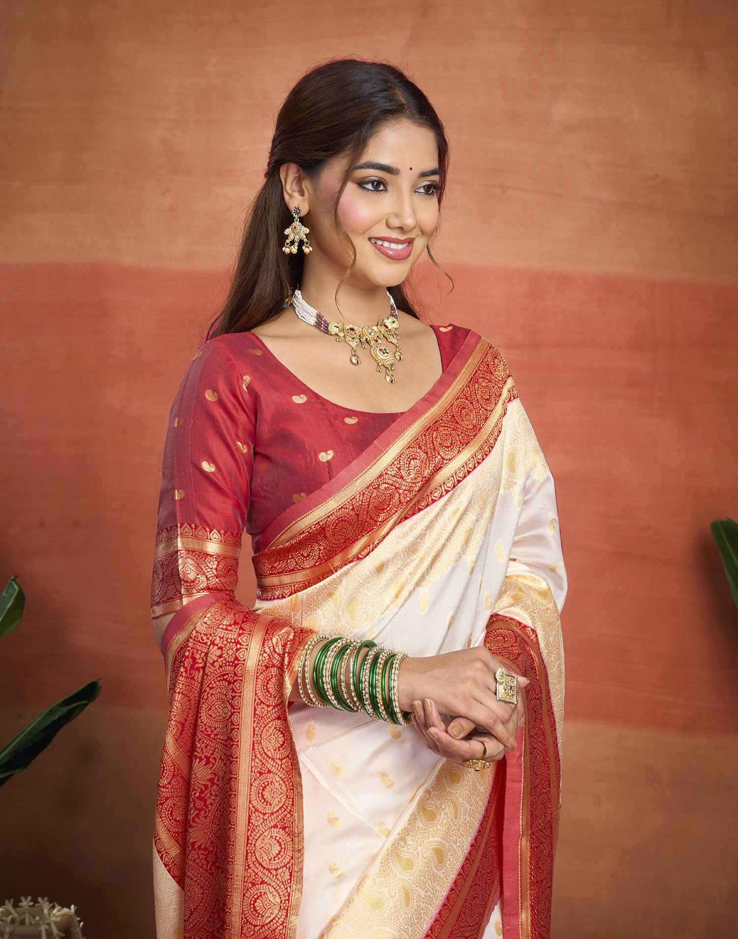 White Silk Woven Kanjivaram Saree