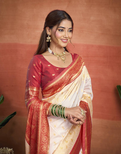 White Silk Woven Kanjivaram Saree