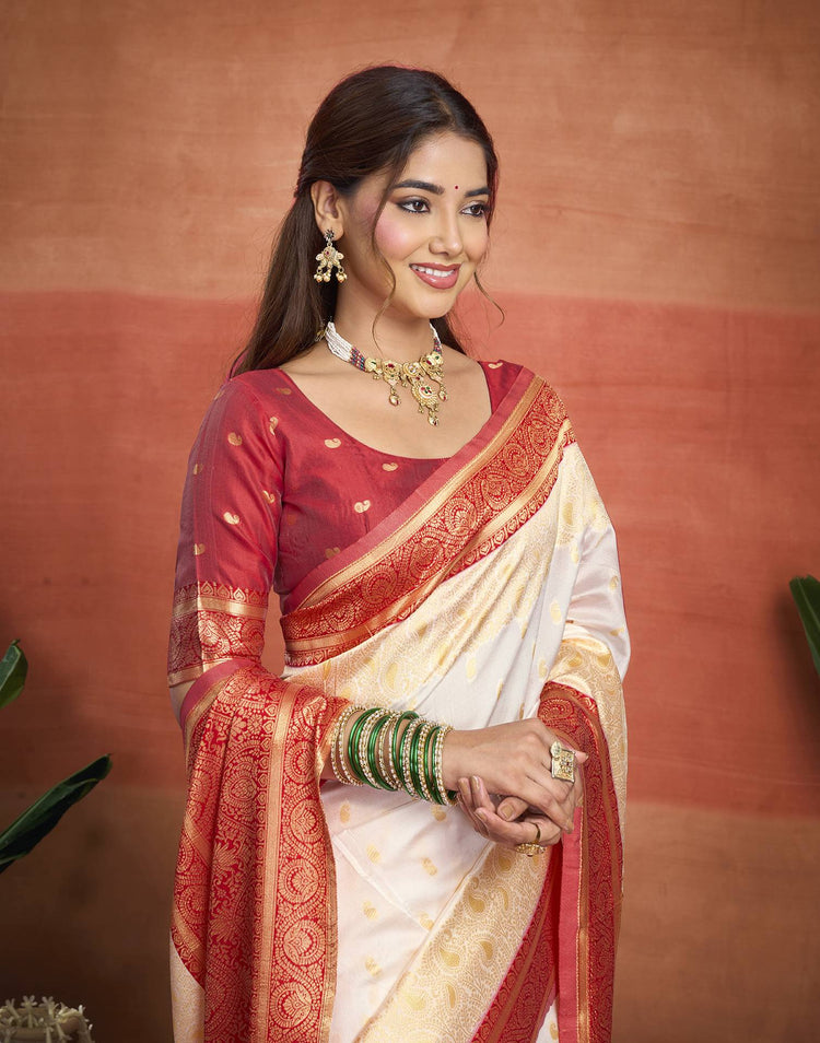 White Silk Woven Kanjivaram Saree
