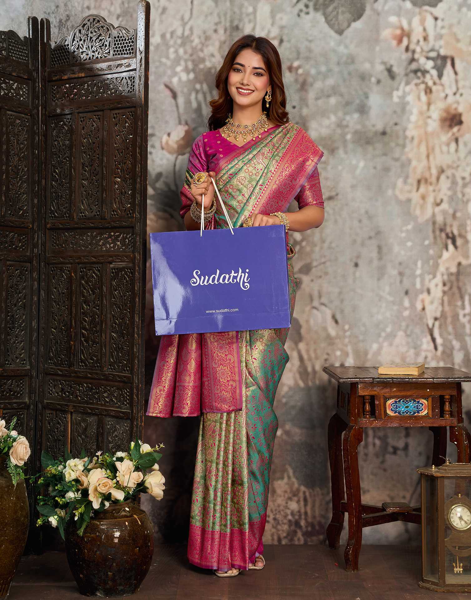 Turquoise Silk Woven Banarasi Saree