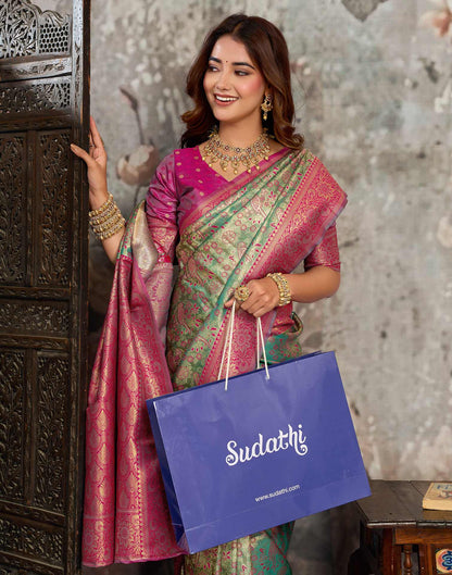 Turquoise Silk Woven Banarasi Saree