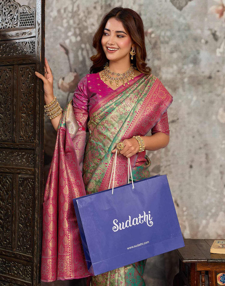 Turquoise Silk Woven Banarasi Saree