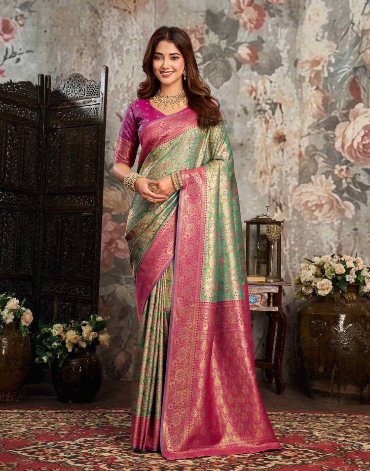 Turquoise Silk Woven Banarasi Saree