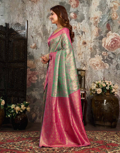 Turquoise Silk Woven Banarasi Saree