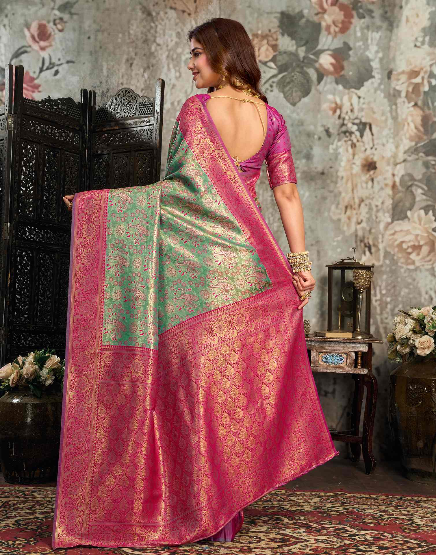 Turquoise Silk Woven Banarasi Saree