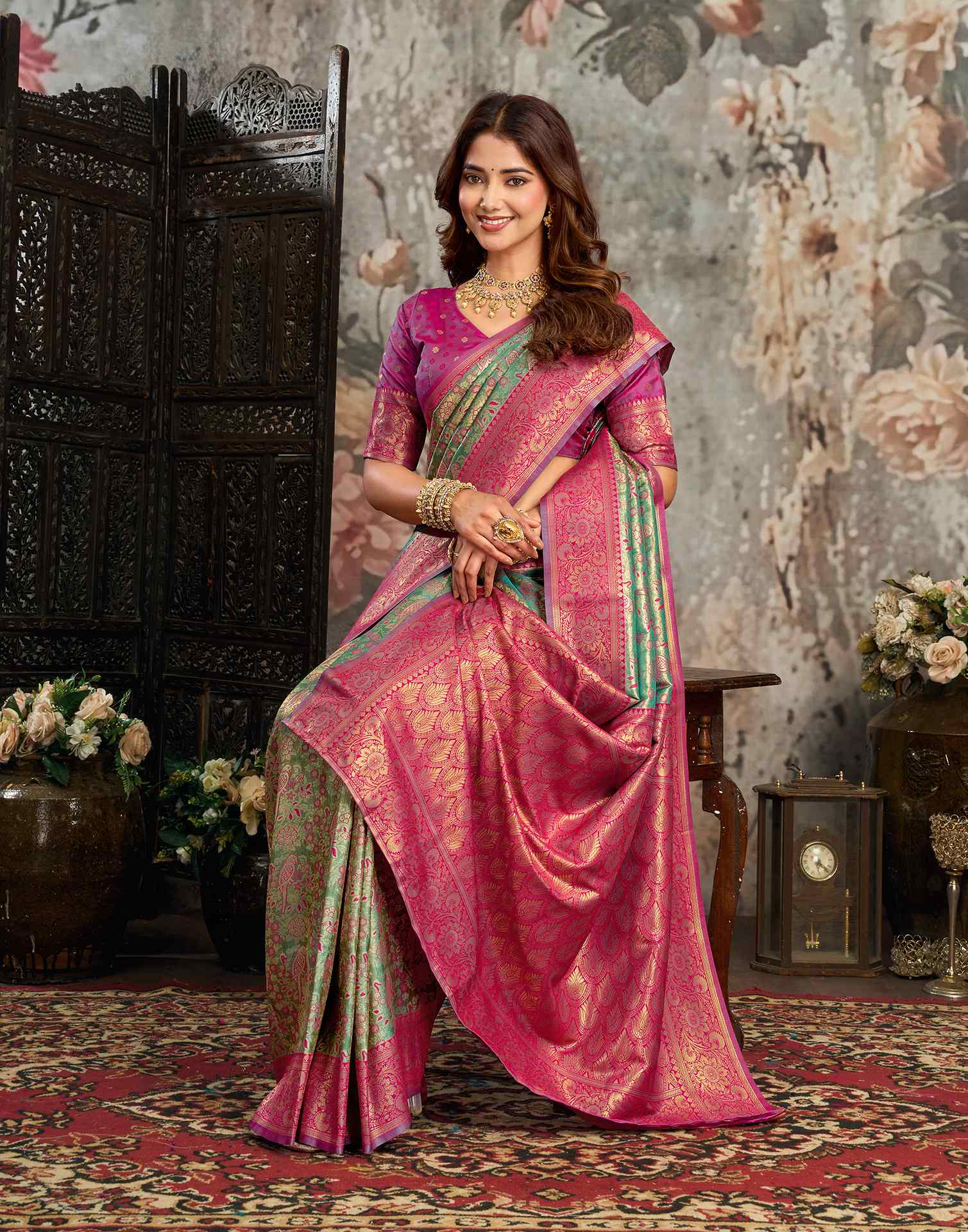 Turquoise Silk Woven Banarasi Saree